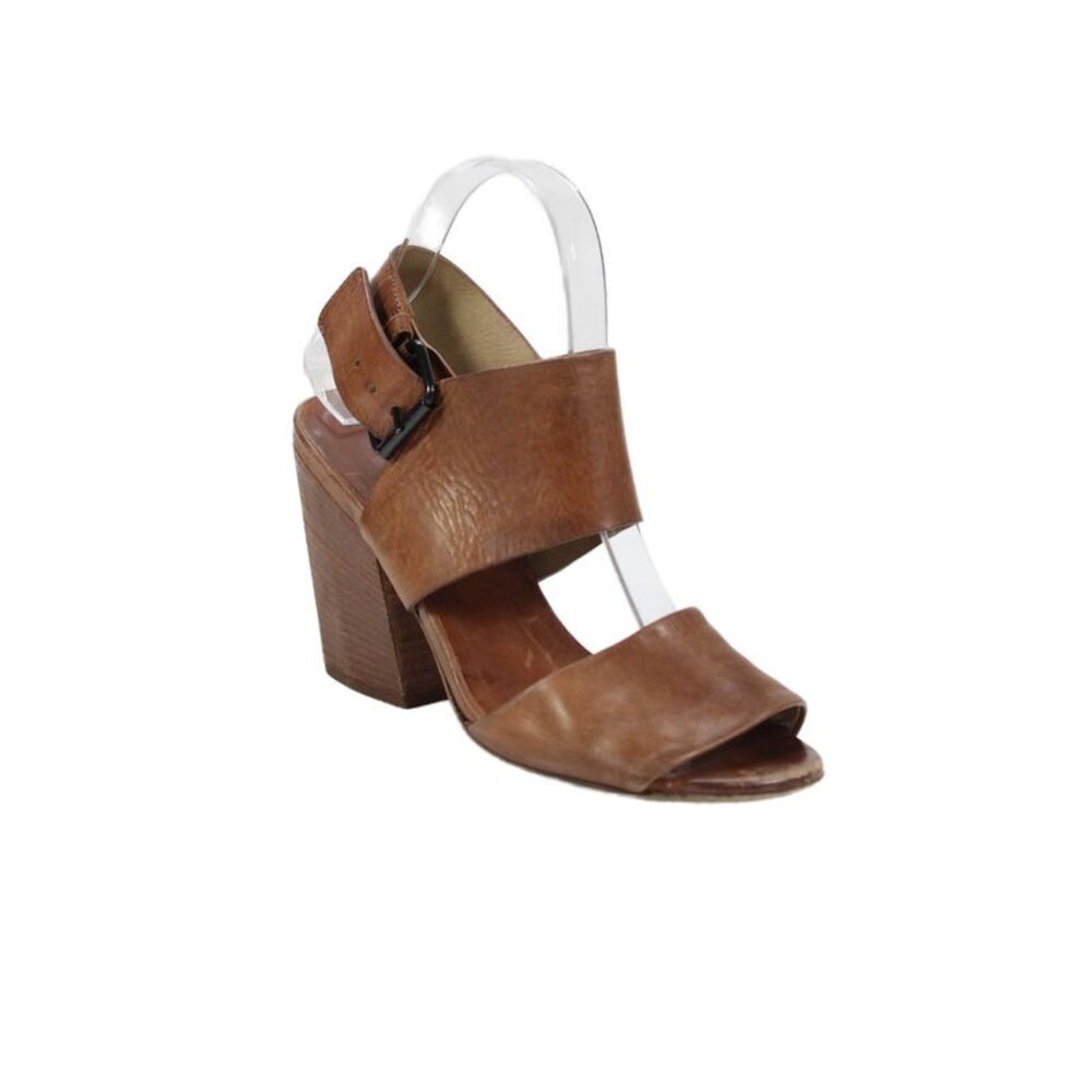 Marsell Womens Leather Ankle Strap Block Heels Sandals Shoes Brown Size 8